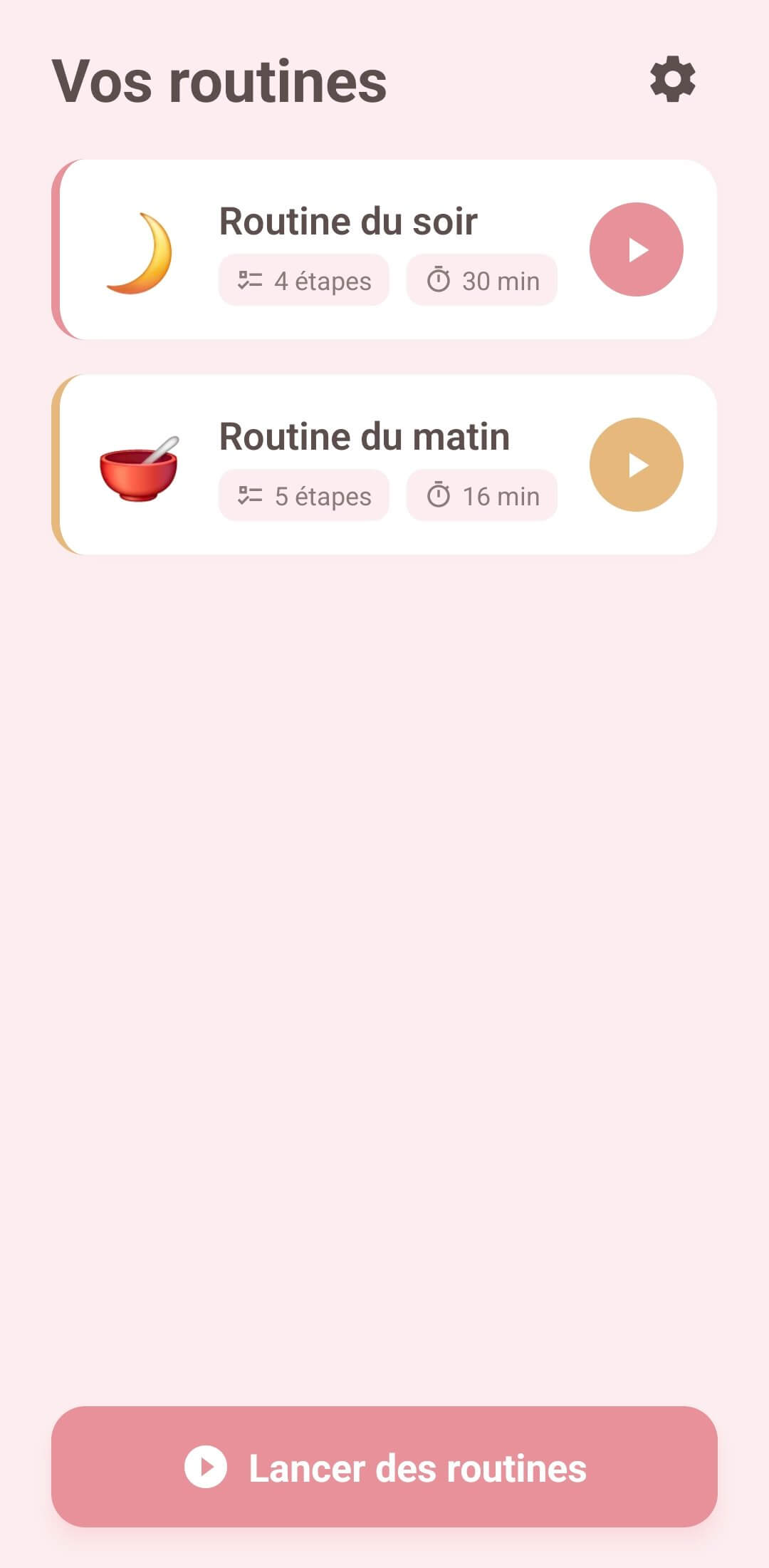 Tikido - Écran d'accueil avec les routines