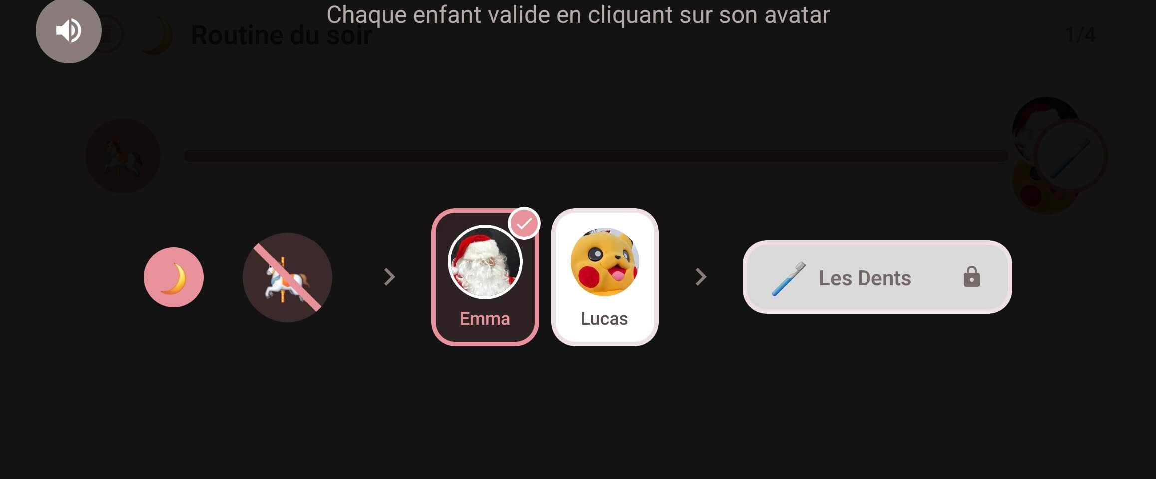 Écran de validation par les enfants